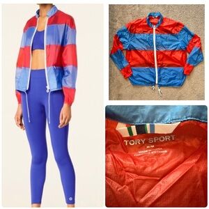 Tory Burch Sport Women’s Windbreaker Track Jacket Colorblock Red Blue Medium